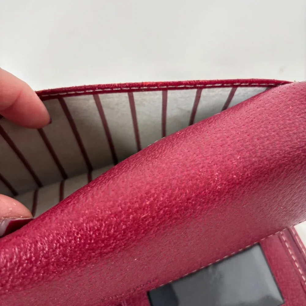 Kate Spade New York Vintage Trifold Large Red Leather Wallet with Checkbook